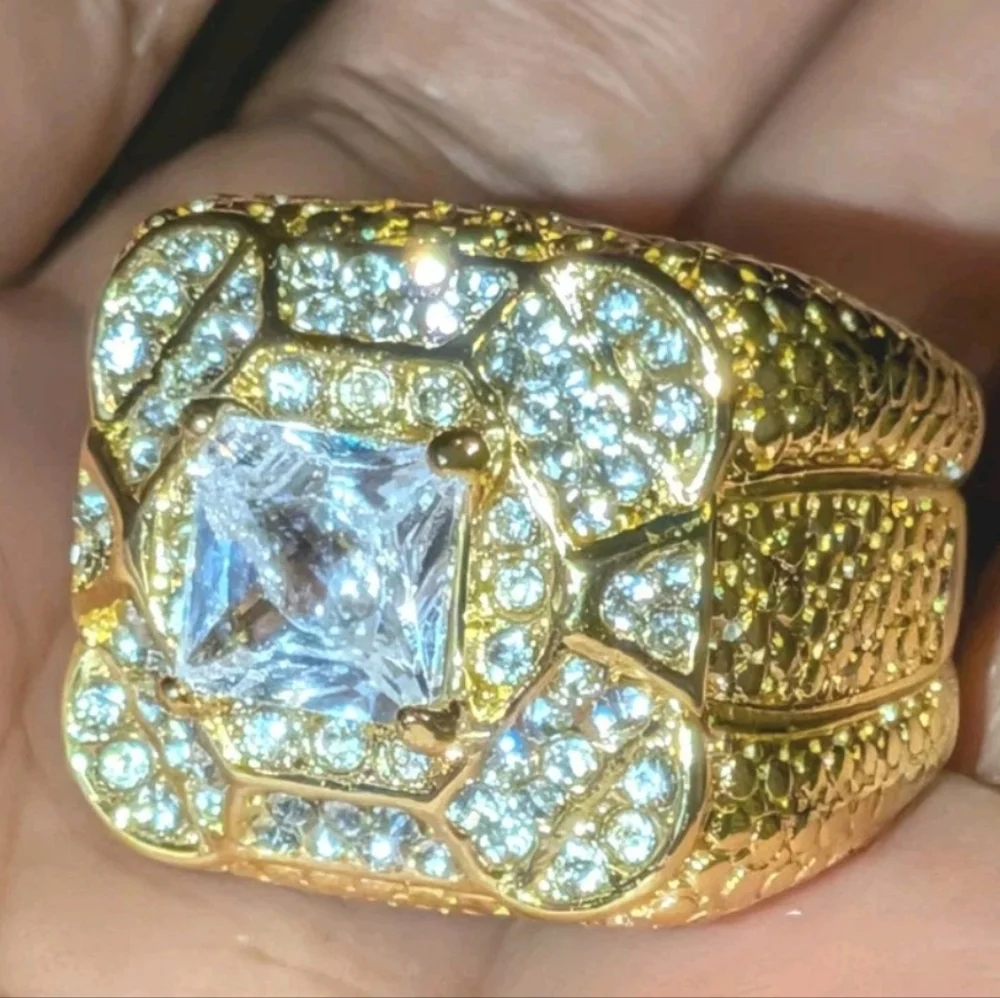 Simulated Diamond Mens Engagement Wedding Band Ring 3Ct 14k Yellow Gold Plated